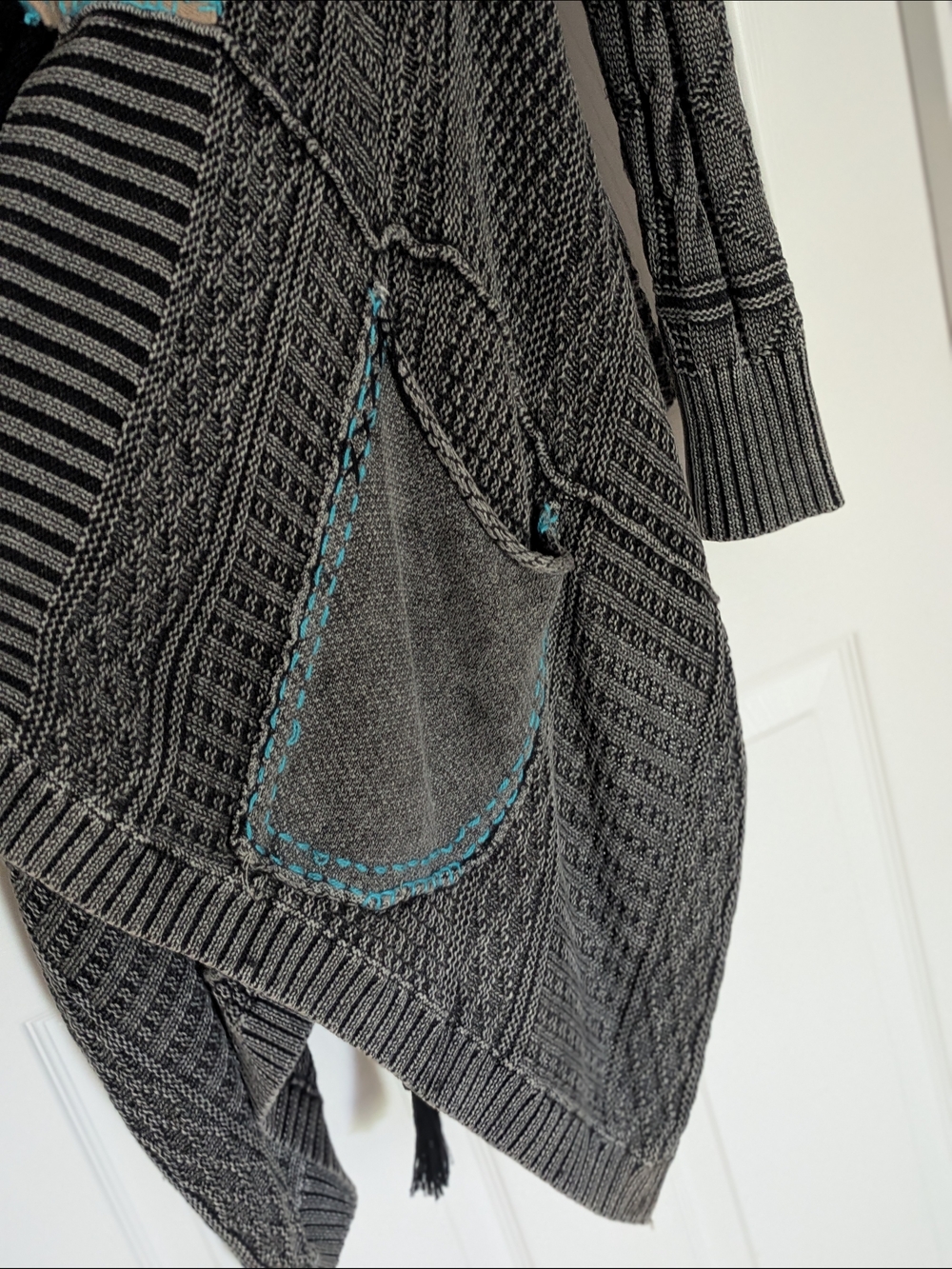 Free People All Washed Out Cardigan Sweater Grey Black with Blue Stitching XS - Picture 2 of 9